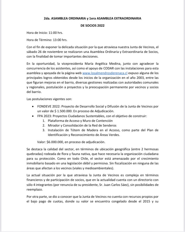 SEGUNDA ASAMBLEA ORDINARIA Y PRIMERA ASAMBLEA EXTRAORDINARIA  DE SOCIOS 2022